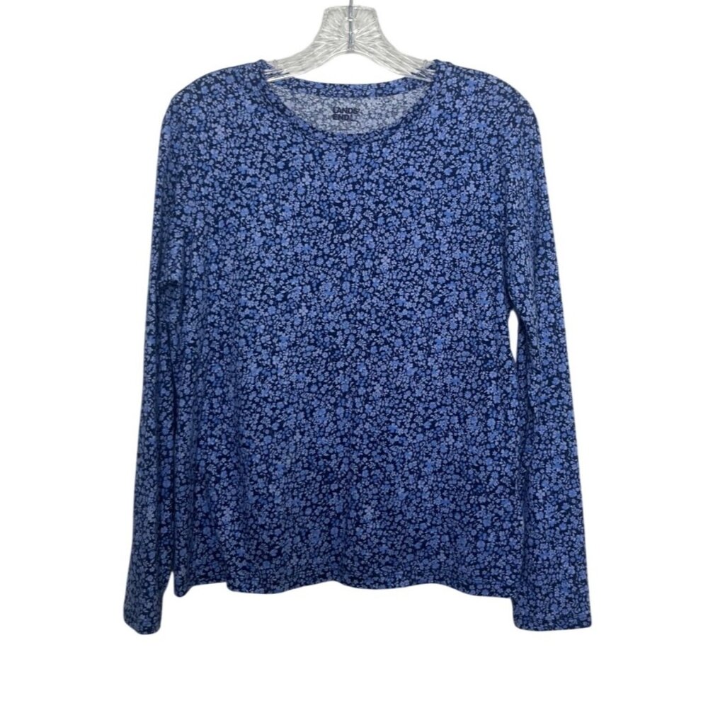 Lands End Long Sleeve Shirt Small‎ Blue Floral Cotton Casual